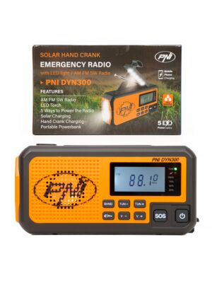 Radio portable PNI DYN300, avec dynamo, charge solaire, lampe de poche, powerbank 4000 mAh, SOS, orange