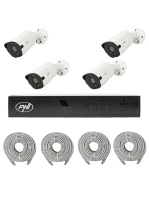 Pack de vidéosurveillance NVR POE PNI House IP710J, 2 caméras PNI IP808J, 8MP et câbles inclus