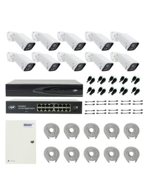 Pack NVR PNI House IP816 avec 10 caméras PNI IP780 4MP, source, commutateur, câbles, fiches et répartiteurs