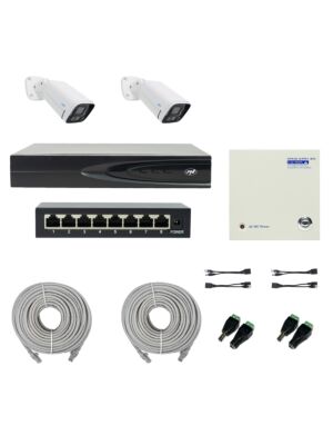 Pack NVR PNI House IP816 avec 2 caméras PNI IP780 4K, source, commutateur, câbles, fiches et répartiteurs