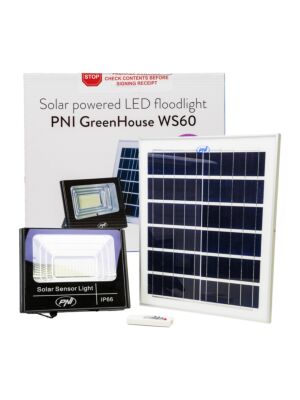 Réflecteur LED 50W PNI GreenHouse WS60 avec panneau solaire, batterie 12AH et détecteur de mouvement