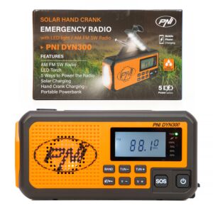 Radio portable PNI DYN300, avec dynamo, charge solaire, lampe de poche, powerbank 4000 mAh, SOS, orange