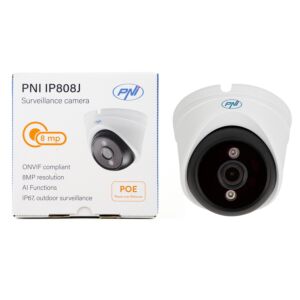 Caméra de vidéosurveillance PNI IP808J, POE, 8MP, lumière noire, objectif 2,8 mm, pour usage extérieur, blanche