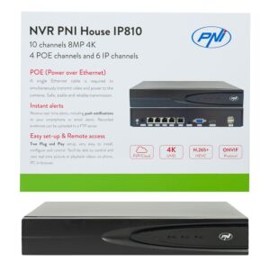 NVR POE PNI House IP810 avec 10 canaux 4K 8MP