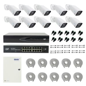 Pack NVR PNI House IP816 avec 10 caméras PNI IP780 4MP, source, commutateur, câbles, fiches et répartiteurs