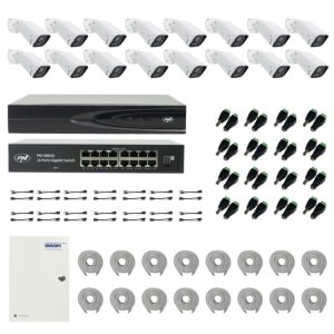 Pack NVR PNI House IP816 avec 16 caméras PNI IP740 4MP, source, commutateur, câbles, fiches et répartiteurs