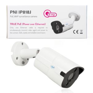 Caméra de vidéosurveillance PNI IP818J, POE, bullet 8MP, lumière noire, objectif 2,8 mm, pour usage extérieur, blanche