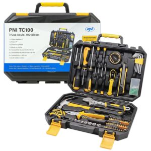 Kit d'outils à main PNI TC100, 100 pièces, matériau acier au carbone et chrome vanadium, boîte en plastique